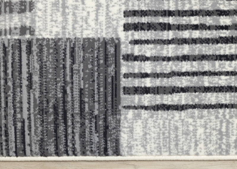 Forte White Grey Black Modern Striped Patches Area Rug - 5'3\" x 7'5\"