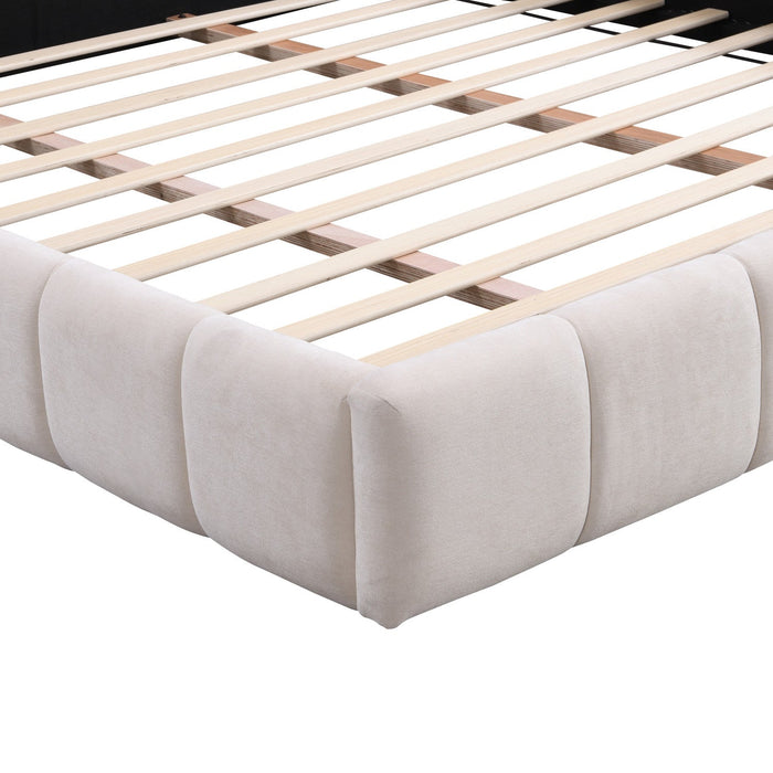 Eleanor Elegant Chenille Upholstered Bed with Checkerboard Design,King Size,Beige King Bed  