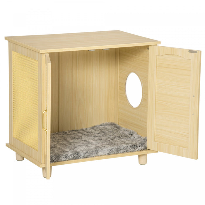 Pawhut Cat Litter Box Enclosure With Soft Cushion, Indoor Cat Washroom Storage Bench End Table With 