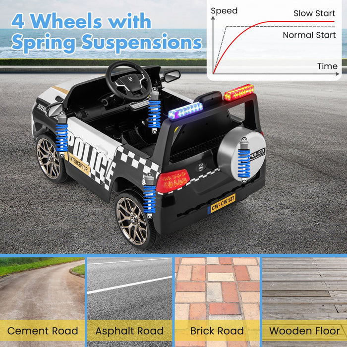 Honeyjoy Kids Ride On Police Car 12v 7a Battery Powered Cop Car With Remote Control White