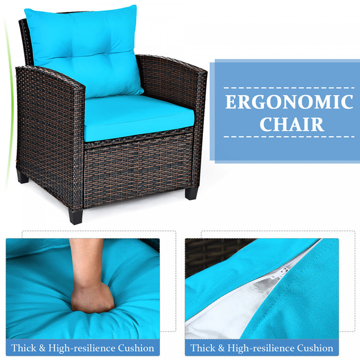 Costway 3pcs Patio Rattan Furniture Set Cushioned Conversation Set Sofa Turquoise