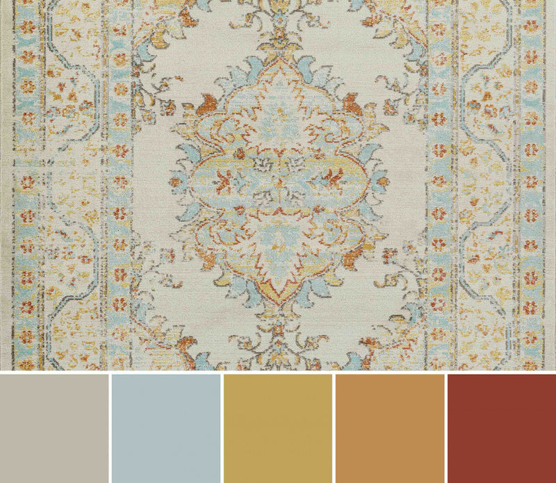 Esme Traditional 7'10\" x 10'6\" Area Rug in Ivory Indoor Area Rug 
