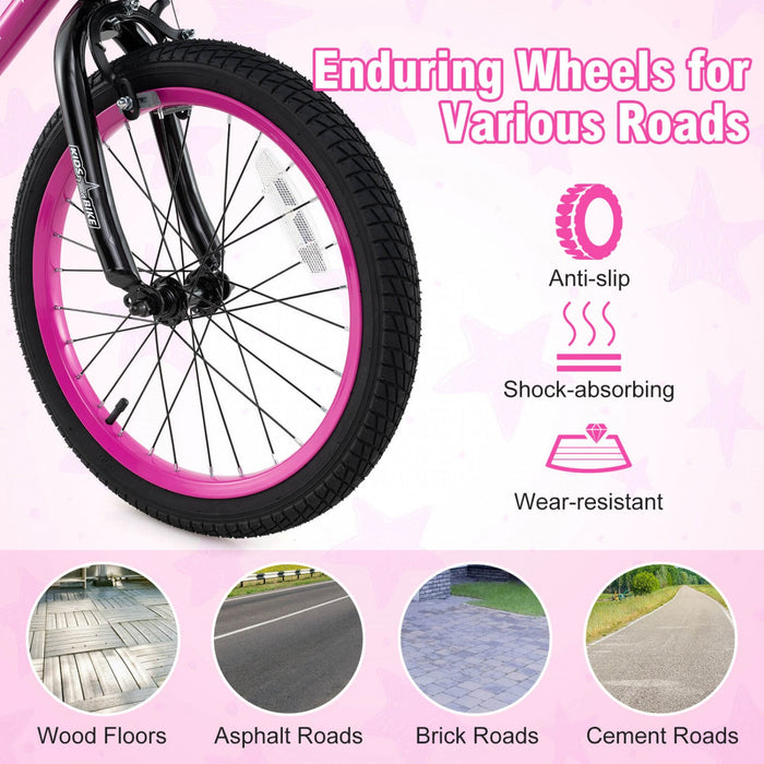 Costway 16" Kid's Bike With Training Wheels Adjustable Handlebar & Seat Handbrake Pink
