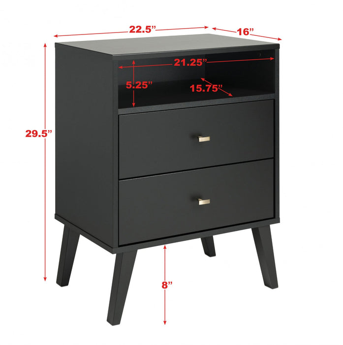 Milo 2-Drawer Tall Nightstand - Black