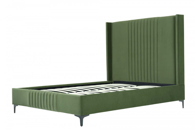 Promenade Mid-Century Modern Upholstered Velvet Queen Bed in Moss Green 