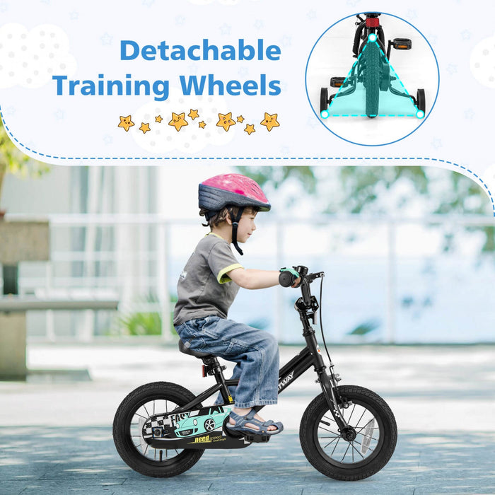 Costway 12" Kids Training Bike With Removable Training Wheels Pneumatic Tires Black