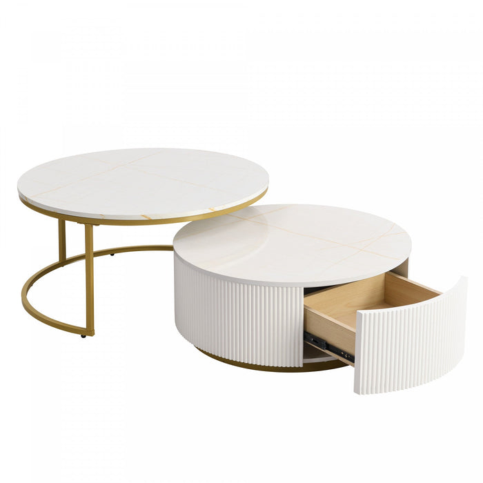 Sophia 27.6\" Modern Nesting Coffee Table With Storage Drawer - White 