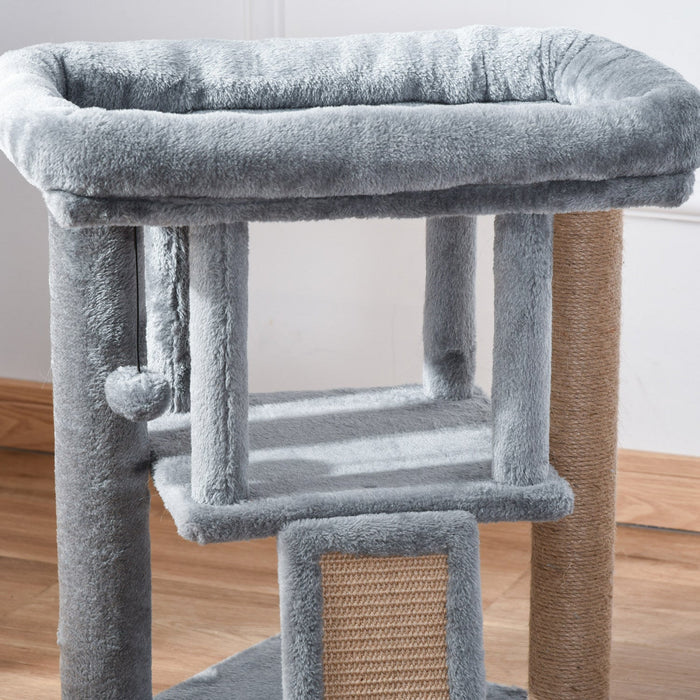 Pawhut Cat Tree, Small Cat Tower With Perch, Scratching Post, Cat Condo, Toy Ball For Kitty, Indoor 