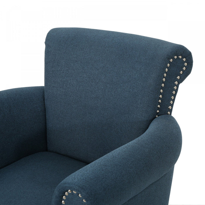 Mason Fabric Chair With Wood Legs And Nailhead Trim - Navy Blue 
