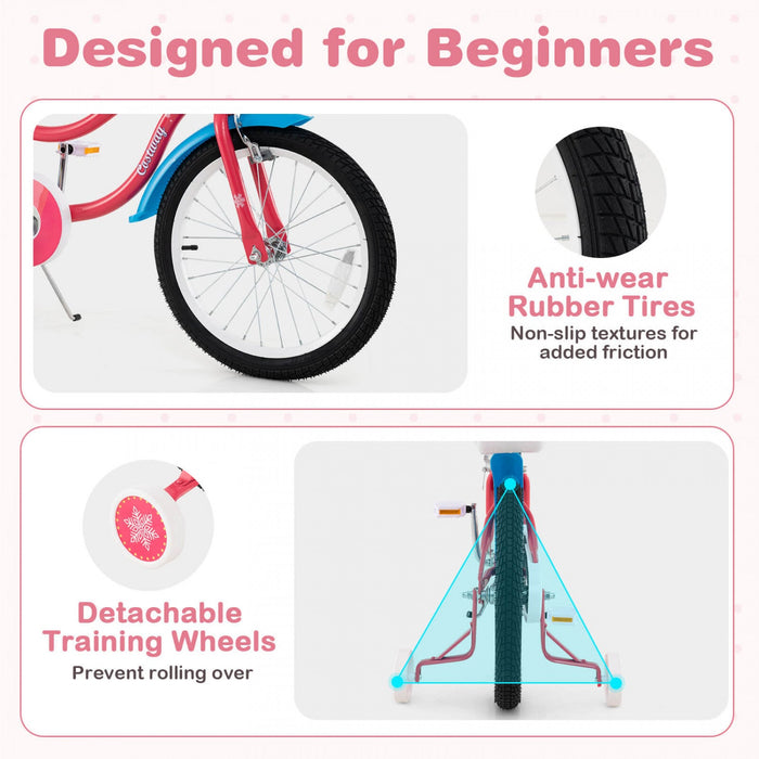 Costway 18" Kids Bike For 4-8 Years Old With Basket Doll Seat & Colorful Streamers Kickstand Pink