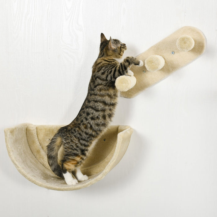 Pawhut Cat Wall Climber With Hammock, Scratching Post, 3 Steps, Jumping Platforms, Cat Wall Shelves 