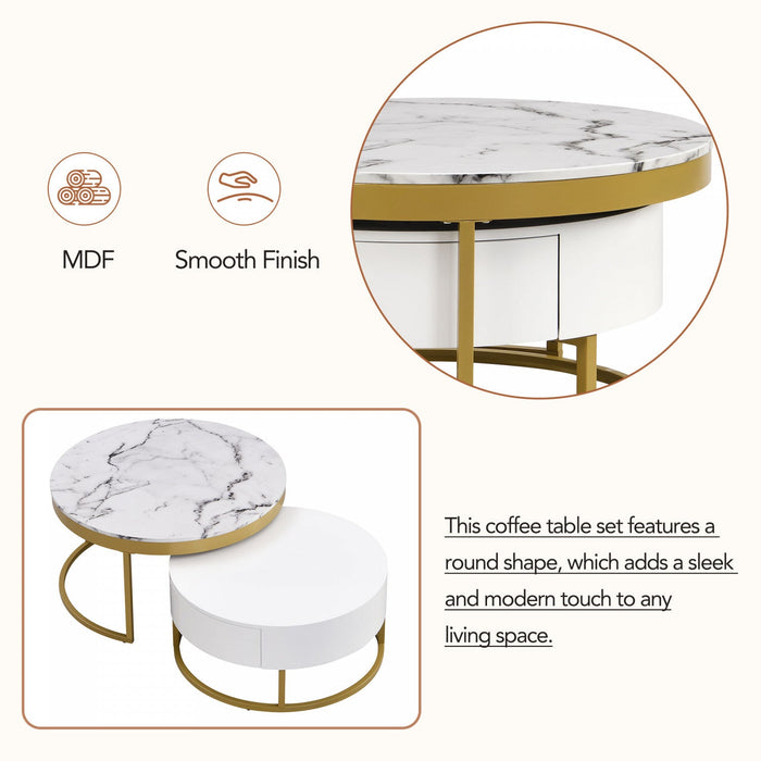 Herman 31.5\" Modern Nesting Coffee Table With Storage Drawers - White 