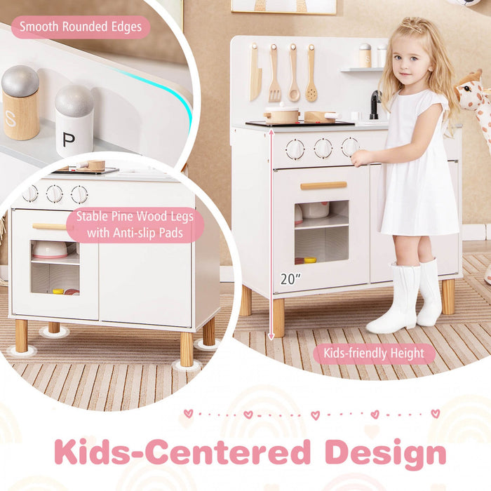 Costway Kids Kitchen Playset With Light Up Stove & Cooking Sounds Oven Sink Faucet White