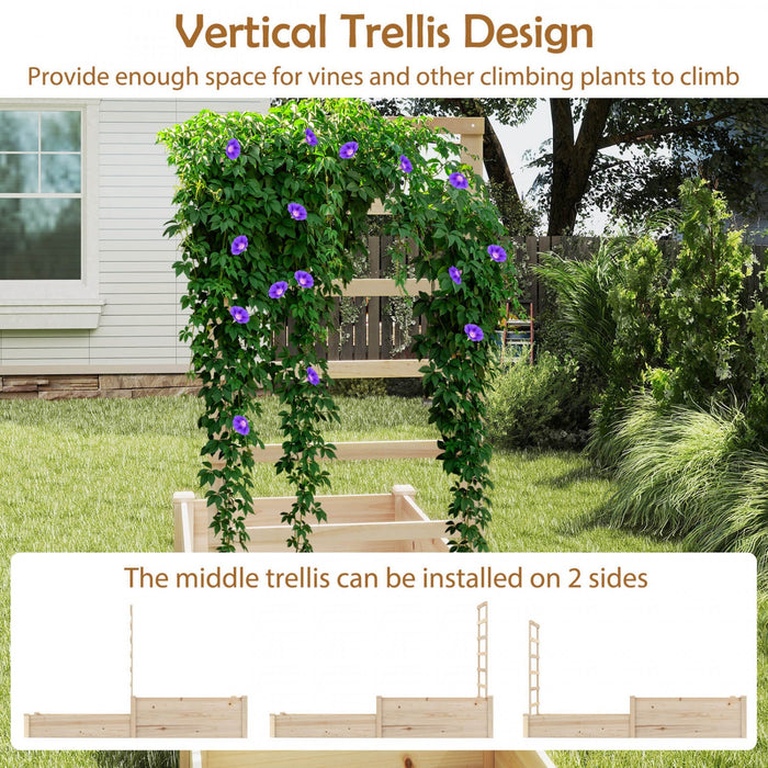 Costway 87" Raised Garden Bed With Trellis 2 Planter Boxes Open-ended Base For Patio