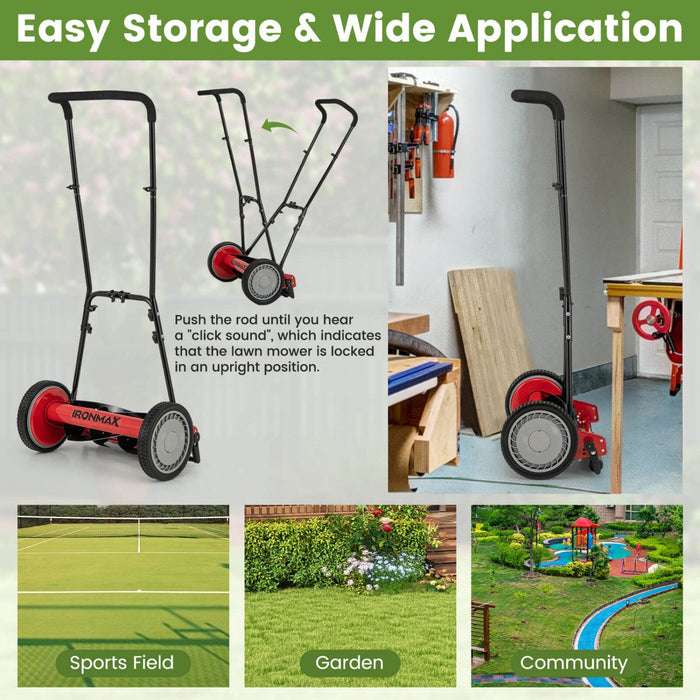 Ironmax 16" Push Lawn Mower With 5-blade 6.9 Gallon Removable Grass Catcher For Garden Red