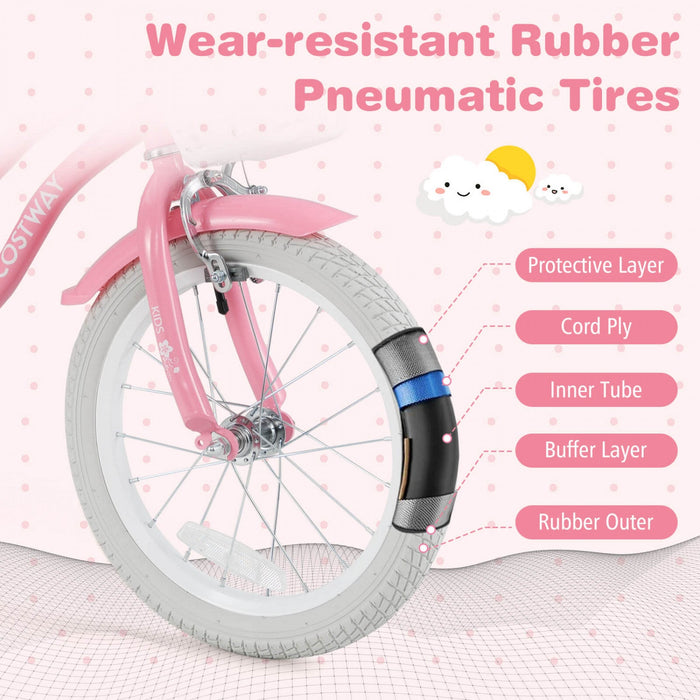 Costway 16" Kids Bike Toddler Adjustable Bicycle With Training Wheel For 4-7 Years Old Girl Pink