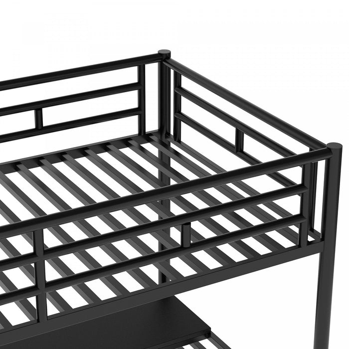 Cherry Twin Loft Space-saving Metal Bed With Desk, Led Light - Black 