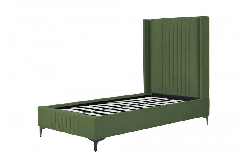 Promenade Mid-Century Modern Upholstered Velvet Twin Bed in Moss Green 