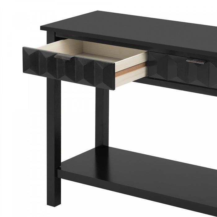 Oliver 60'' Fir Veneer Entryway Table with Honeycomb Design and Drawers, Black Sofa Table  