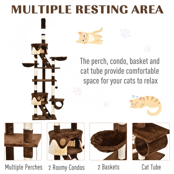 Pawhut 94\"-102\" Huge Cat Tree Ceiling High Cat Condo Scratching Post Activity Center Multi-level Pla