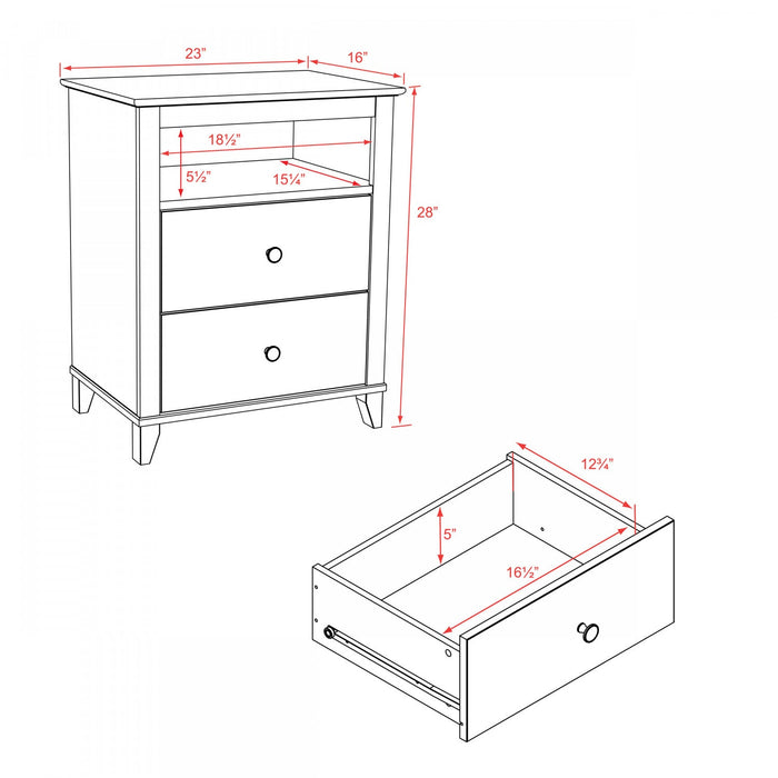 Yaletown 2-Drawer Tall Nightstand - Black