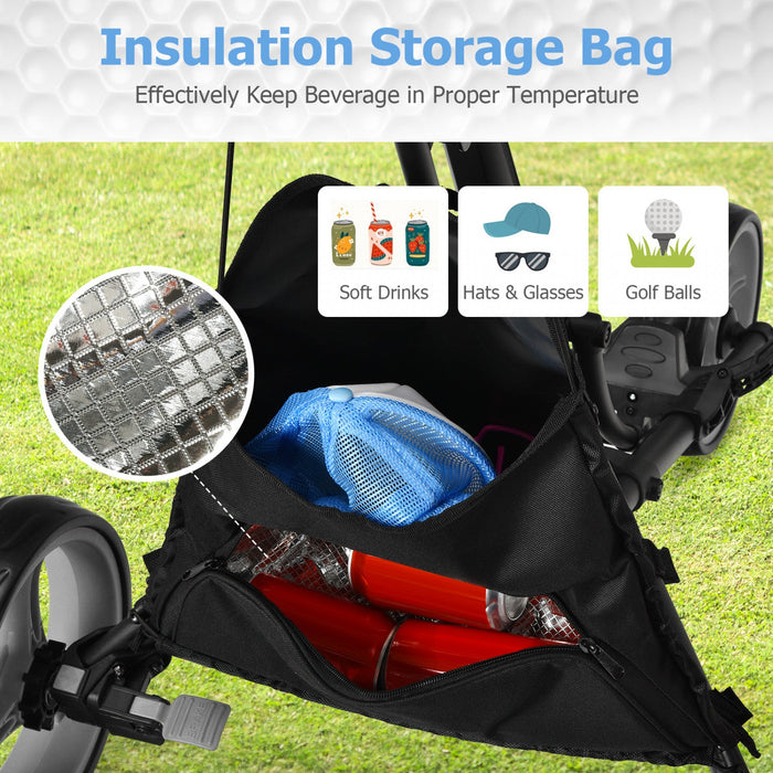 Goplus Folding 3 Wheels Golf Push Cart W/bag Scoreboard Adjustable Handle Grey