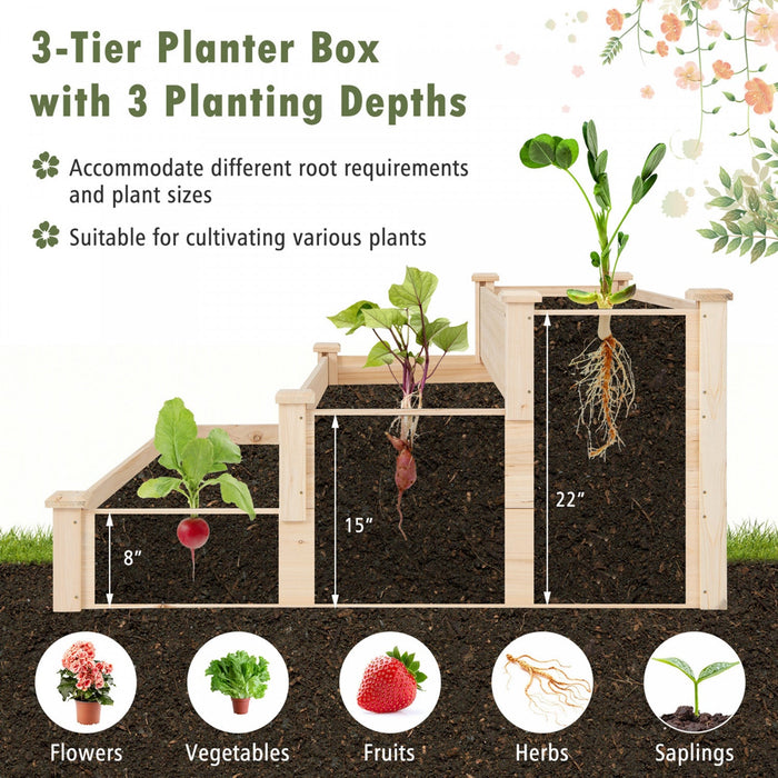Costway 3-tier Wooden Raised Garden Bed With Open-ended Base Growing Planter For Backyard