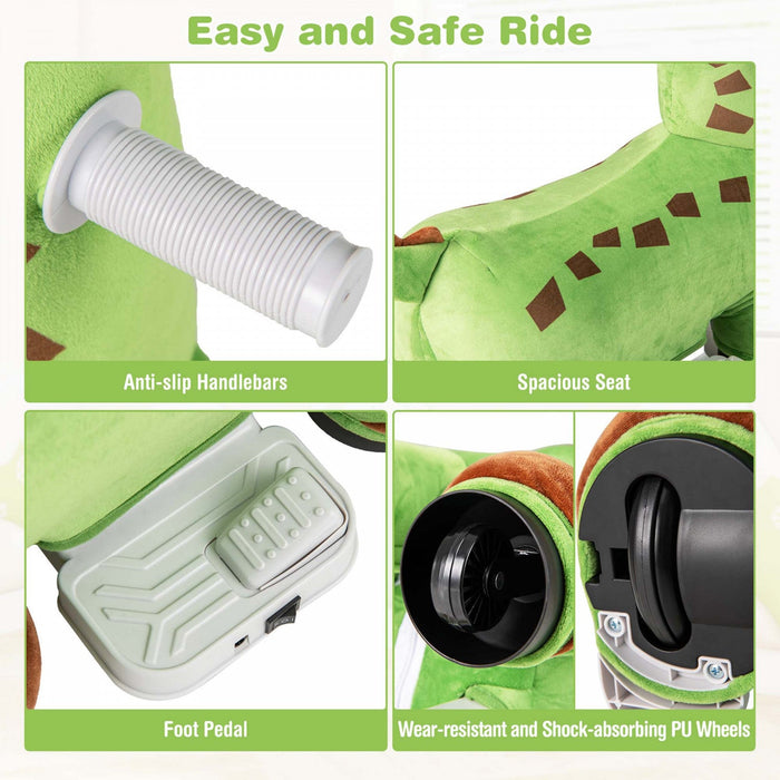 Costway 6v Kids Ride On Dinosaur With Padded Sea Foot Pedal Music Forward & Wheels