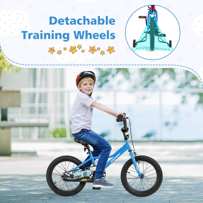 Costway 16" Kids Training Bike With Removable Training Wheels Pneumatic Tires Navy