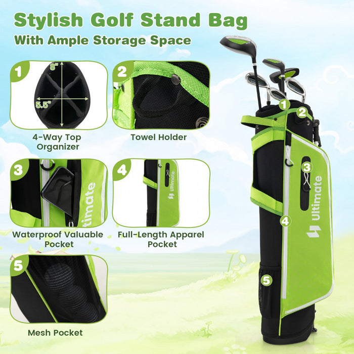 Ultimate Junior Complete Golf Club Set For Kids Age 11-13 Years Old Golf Practice Set Green