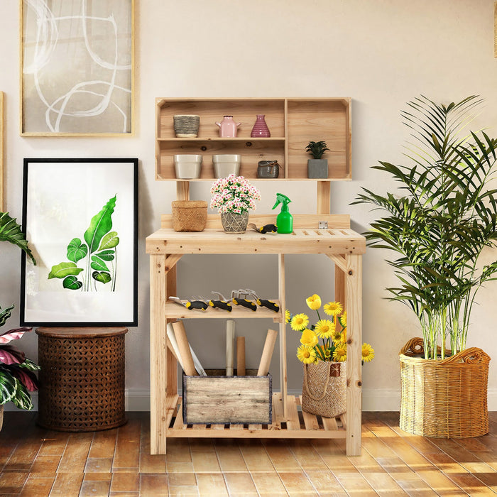 Costway Garden Potting Table Outdoor Potting Bench Wooden Workstation W/storage Shelf