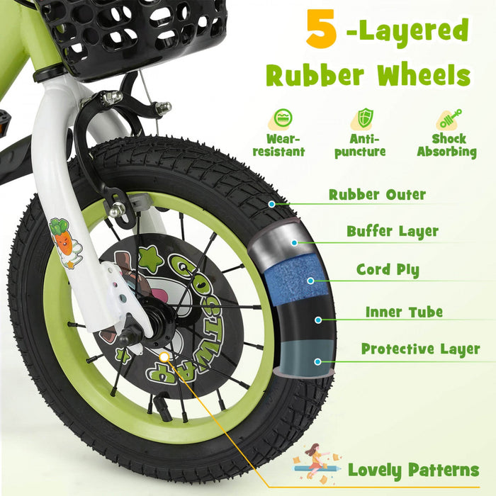 Costway 12" Kid's Bike For 3-4 With Height-adjustable Handlebar & Saddle Handbrake Green