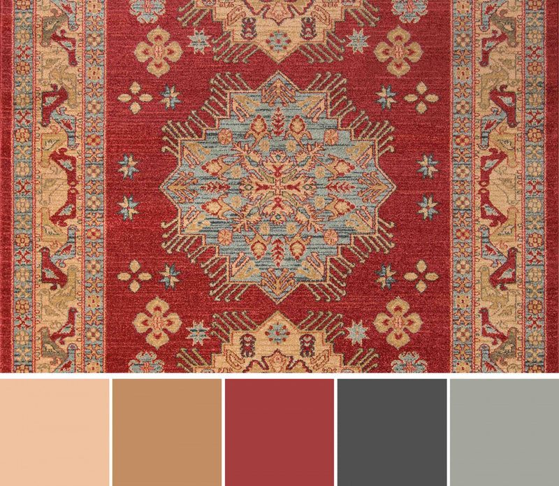 Mila Traditional 7'10\" x 9'10\" Area Rug in Red Indoor Area Rug 