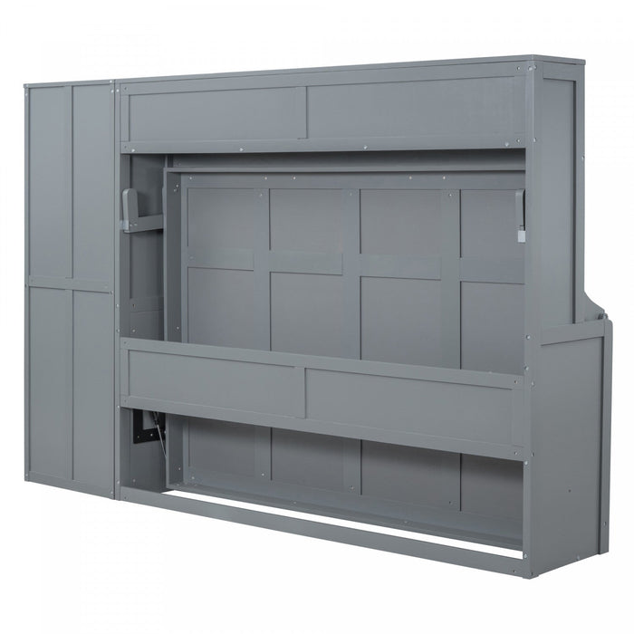 Dennis Engineered Wood Full Murphy Bed With Shelves And Drawers - Grey 