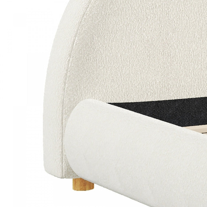 Harold Platform Bed with Boucle Upholstered Round Curved Headboard and Low-Profile Frame,King Size,White King Bed  
