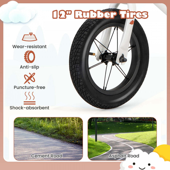Costway 12 Inch Toddler Balance Bike No Pedal Training Bicycle With Inflatable Rubber Tires White