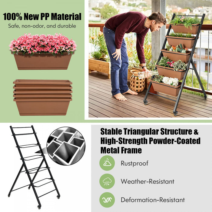 Costway 5-tier Vertical Raised Garden Bed Elevated Planter With Wheels & Container Boxes