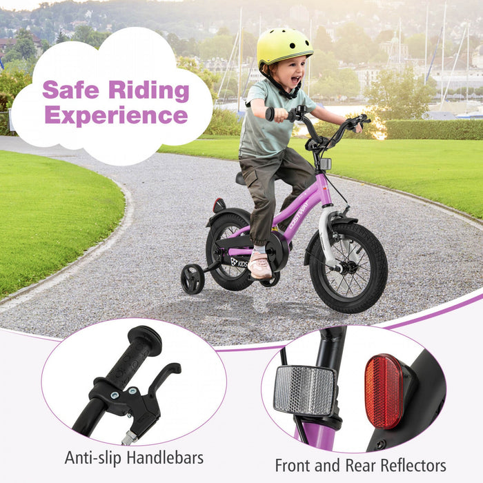 Costway 12" Kids Bike For 3-4 Years Old Boys & Girls With Adjustable Seat Handbrake Reflectors Purple