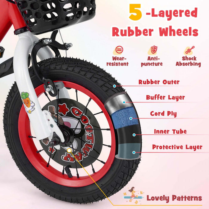 Costway 12" Kid's Bike For 3-4 With Height-adjustable Handlebar & Saddle Handbrake Red