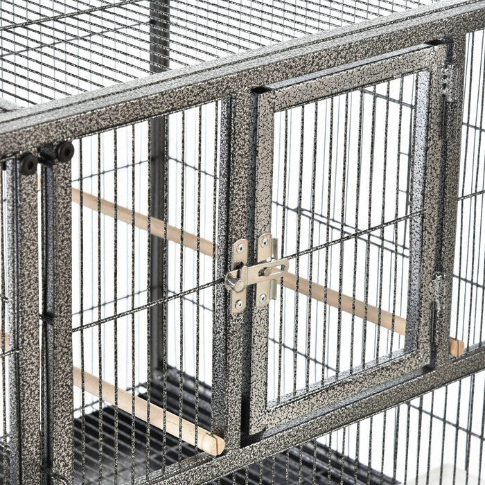 Pawhut 40 Inch Large Double Rolling Metal Bird Cage Bird House With Removable Metal Tray, Storage Sh