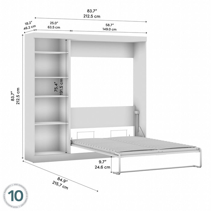 Bestar Pur Full Murphy Bed with Shelving Unit 84-Inch Wall Bed - Bark Grey