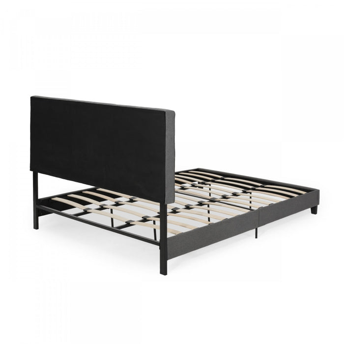 Lucia Upholstered Platform Bed Frame With Tufted Waffle Stitching,king Size,charcoal King Bed 