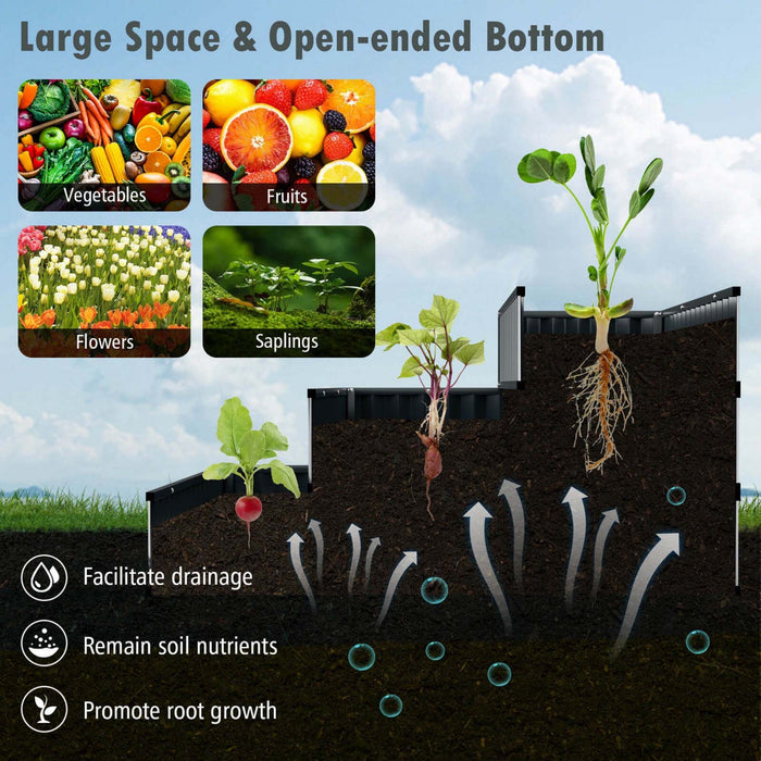 Costway 2 Pcs 3-tier Raised Garden Bed,47" X 47" X 24" Metal Outdoor Elevated Planter Box Black