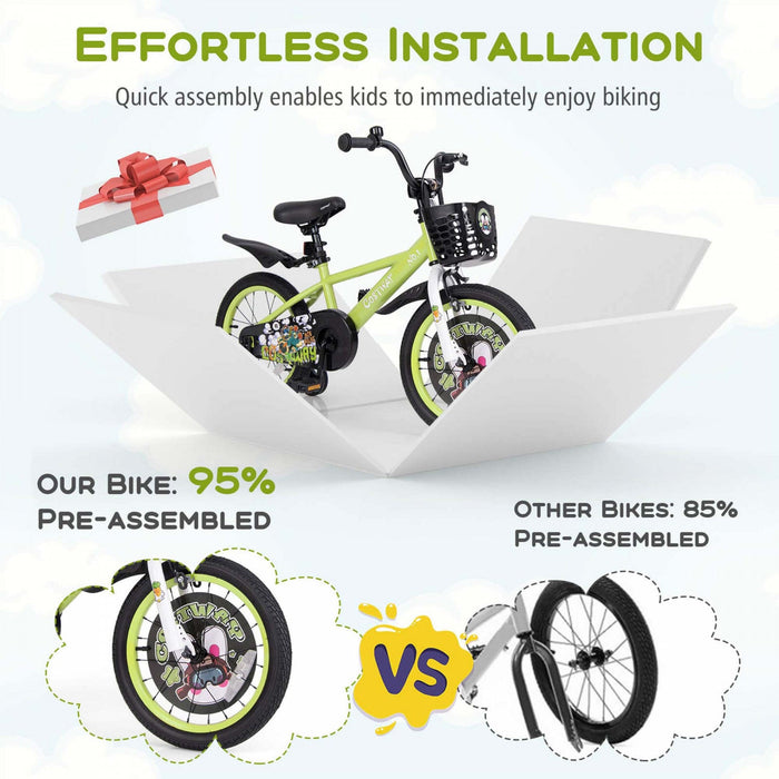 Costway 16" Kid's Bike For 4-7 With Height-adjustable Handlebar & Saddle Handbrake Green