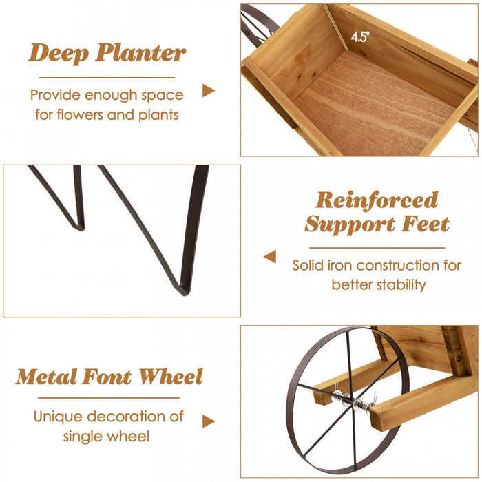 Costway Wooden Wagon Planter Decorative Indoor/outdoor Rustic Flower Cart With Wheel Beige