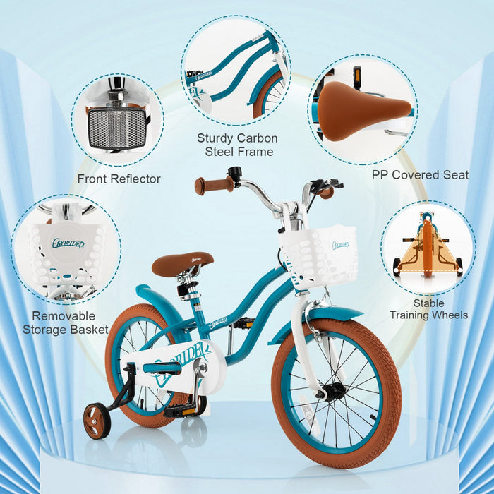 Costway 16" Kids Bike Toddler Adjustable Bicycle Withtraining Wheel For 4-7 Years Old