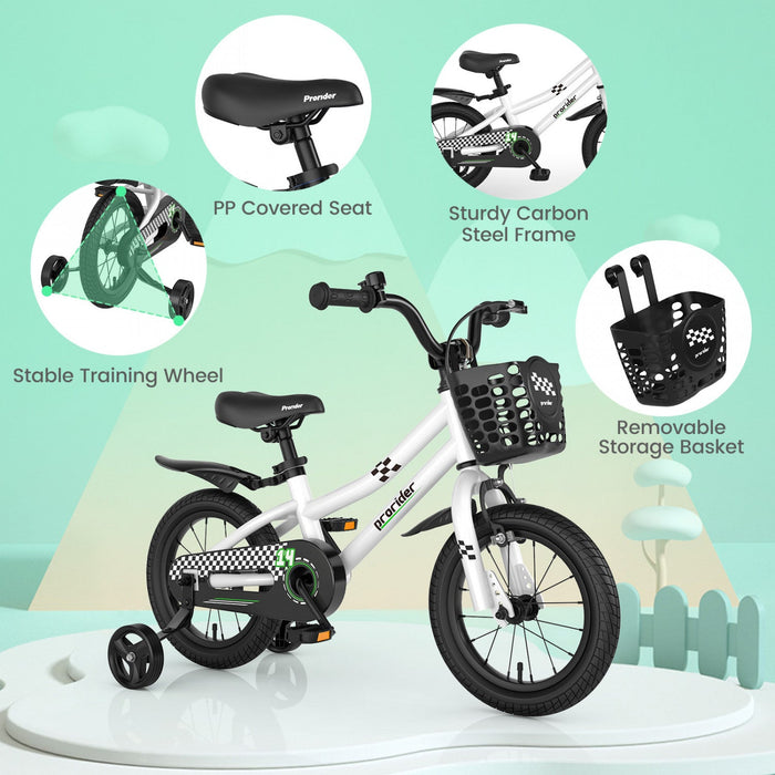 Costway 14" Kid's Bike With Removable Training Wheels & Basket For 3-5 Years Old White