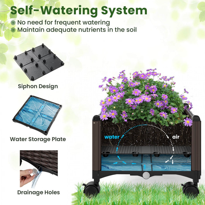 Costway 2 Pcs Raised Garden Bed With Plant Box & Obelisk Trellis Lockable Wheels Cage Planter