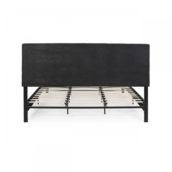 Lucia Upholstered Platform Bed Frame With Tufted Waffle Stitching,king Size,black King Bed 