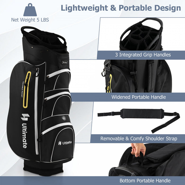 Costway Lightweight Golf Cart Bag With 15 Way Top Divider Individual Putter Well Cooler Bag Black